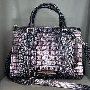 Brahmin Finley Carryall “Marissa” Plum Melbourne Croc Embossed Satchel 🖤
